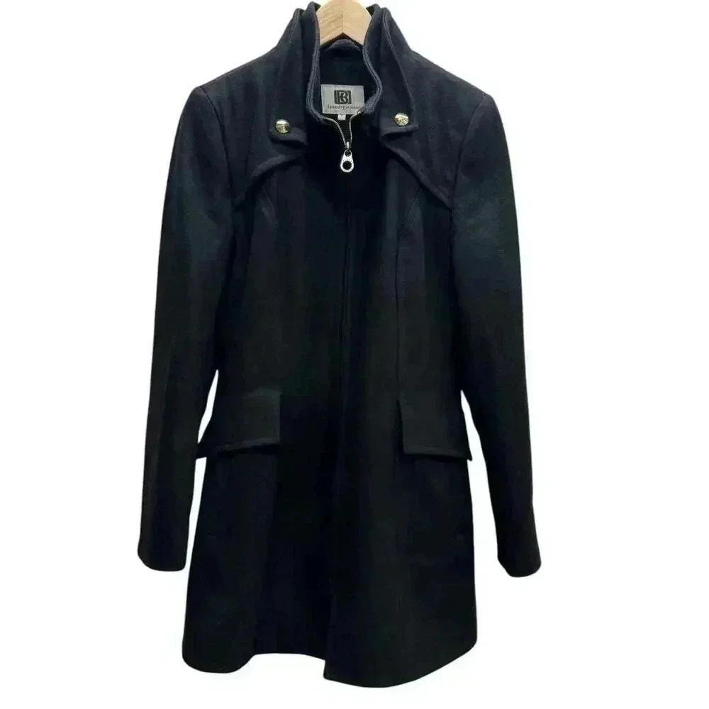 Laundry By Design Wool Front Zip Fit-and-Flare Black Peacoat Gold Hardware Sz S - Picture 6 of 14